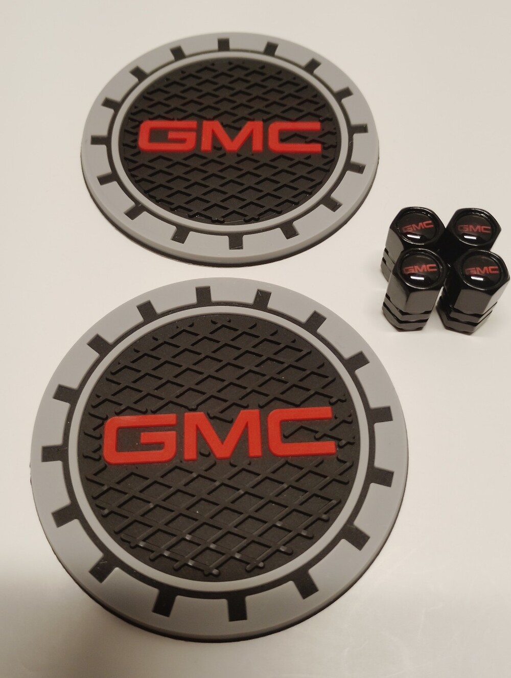 🚗 GMC Car Coasters 2 Pack & 4 GMC Stem Caps NWT - Picture 2 of 8